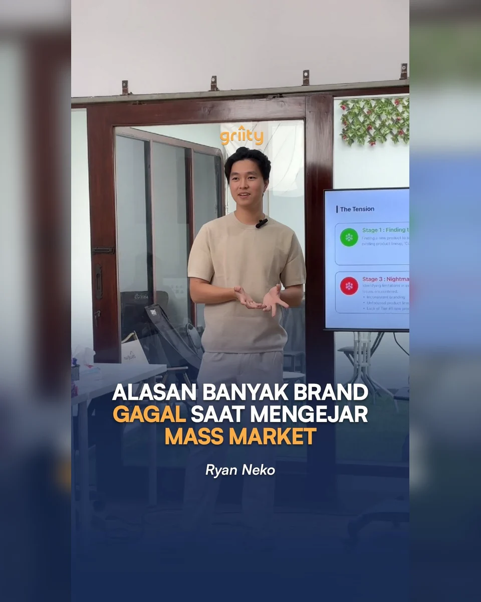 Thumbnail asli reel Griity tentang alasan brand gagal mengejar mass market