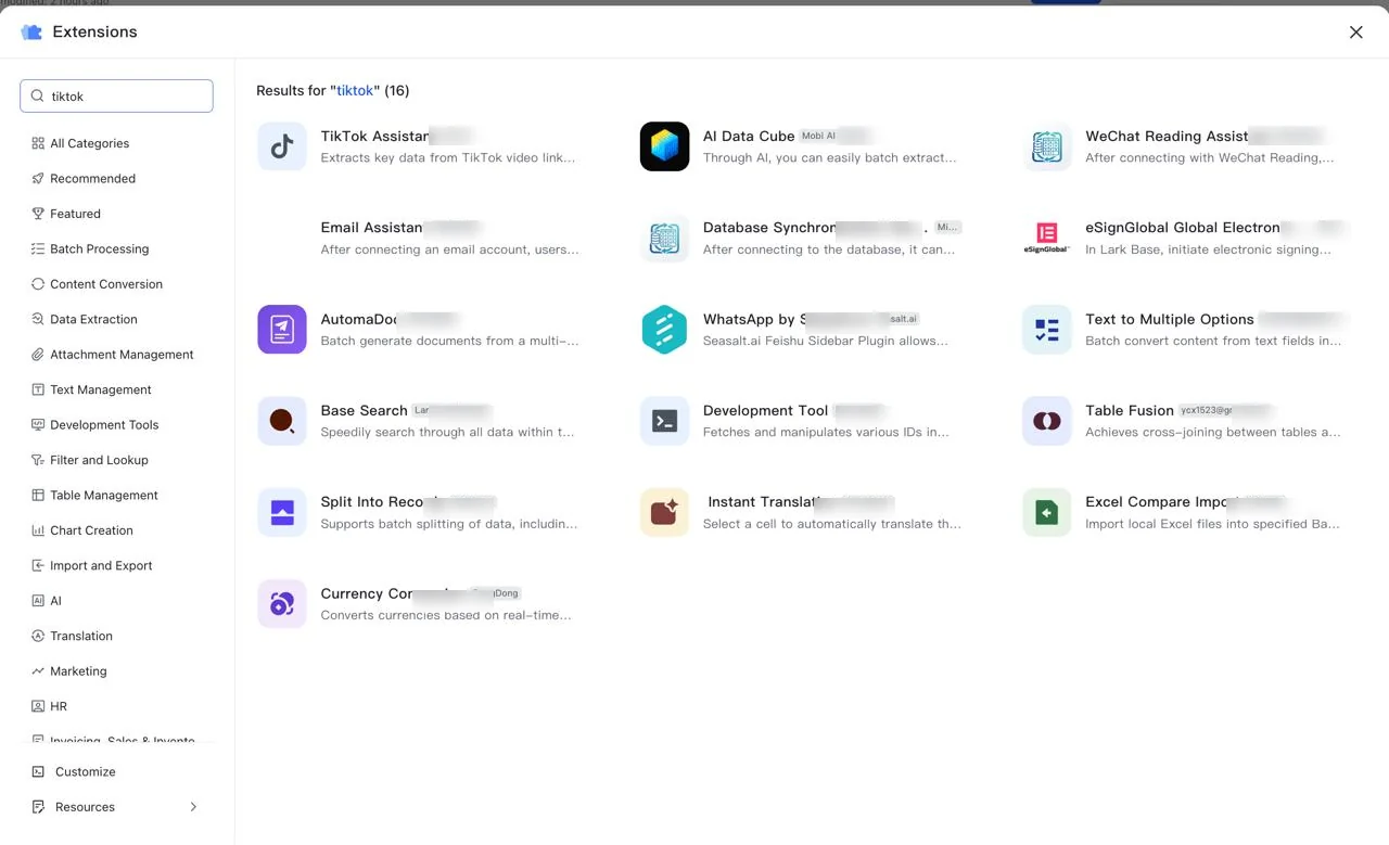 Lark Base Extension TikTok Assistant untuk update view dan engagement otomatis